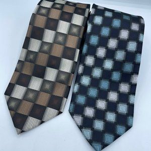 Croft & Barrow Men's Brown and Blue Neck Tie Lot 2 Ties Total One Size